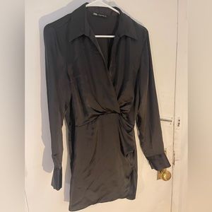Zara XS Black Satin Business Casual Dress